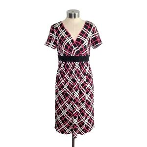 Donna Morgan Plaid V-Neck Empire Waist Short Sleeve Dress Size S Black Pink